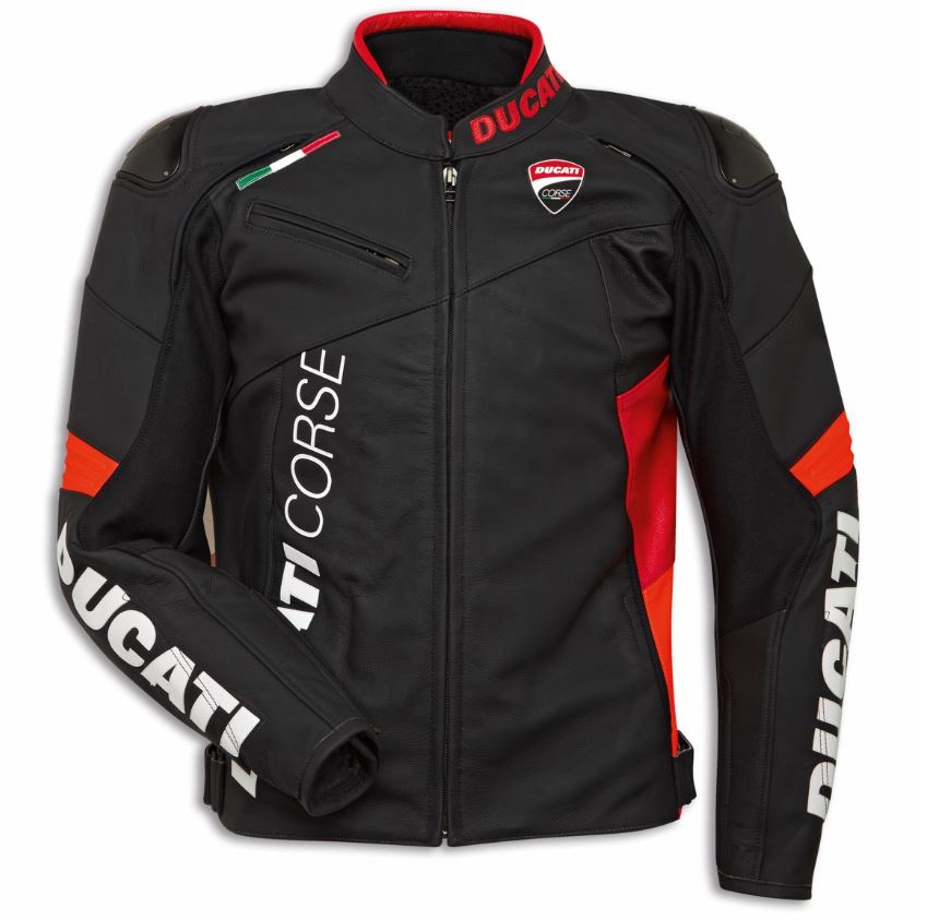 Ducati Corse C6 Men's Leather Jacket Black/Black/Red - Perforated