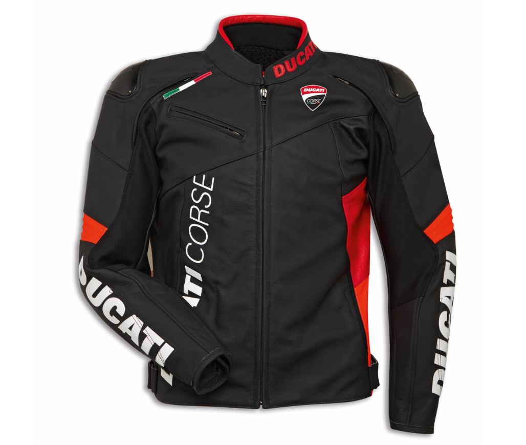 DUCATI CORSE C6 MEN'S LEATHER JACKET BLACK/BLACK/RED -NON PERFORATED